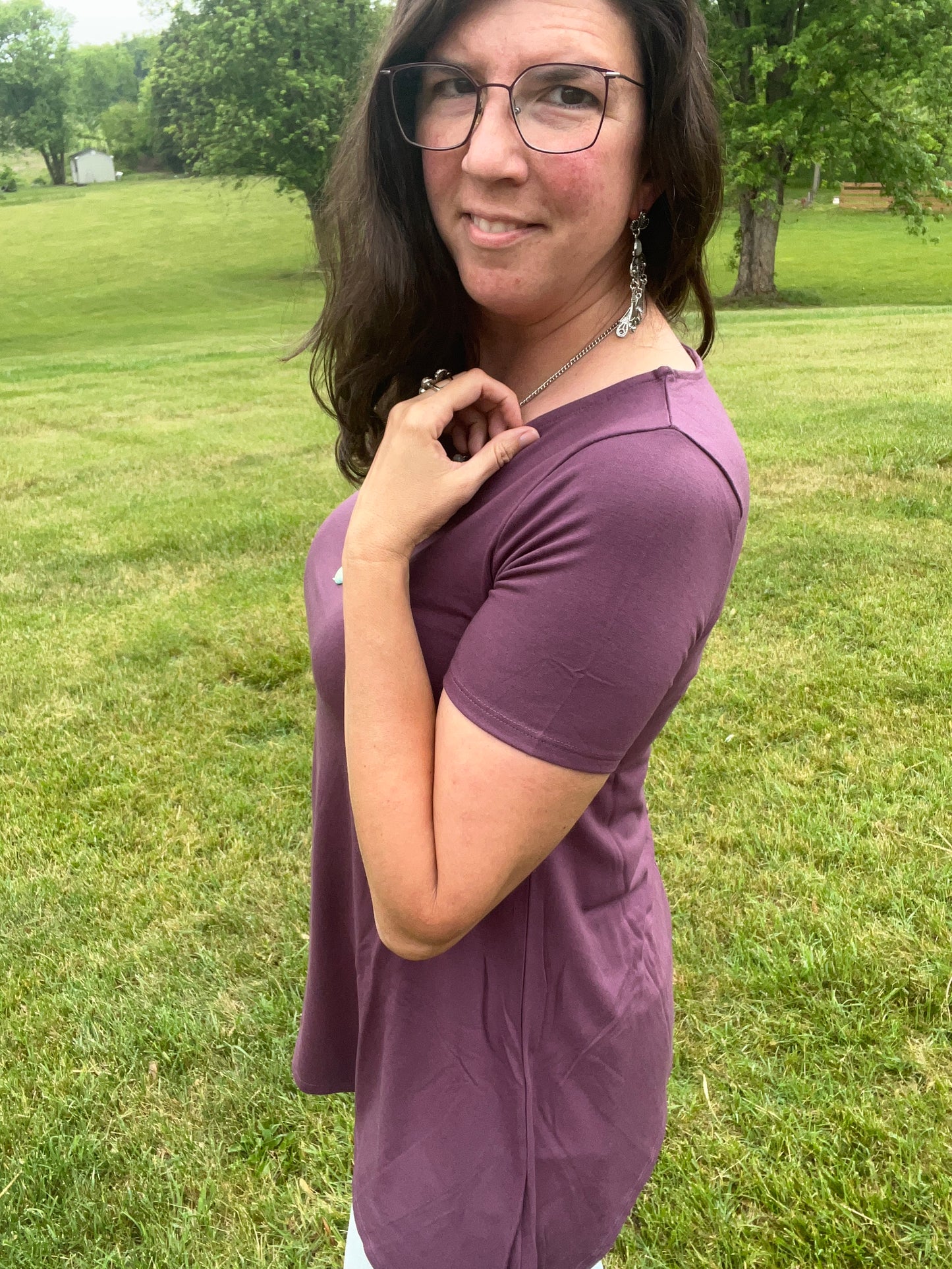 Zenana Plum Shark Bite Top