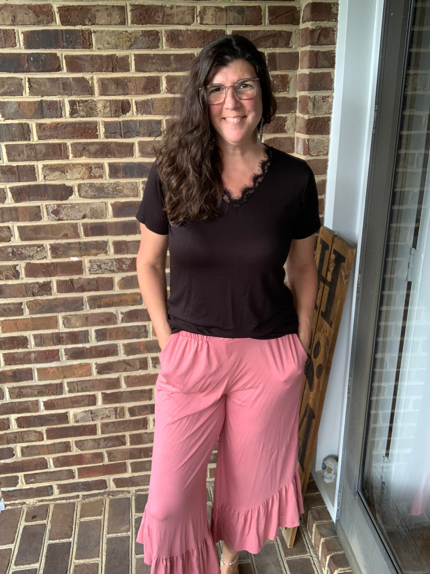Lace Accented V-Neck Top