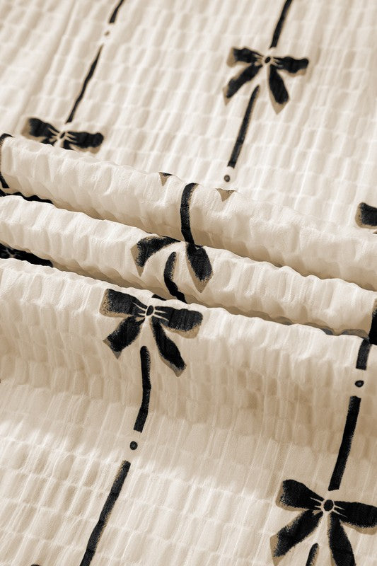 Crinkle Bow Printed Blouse