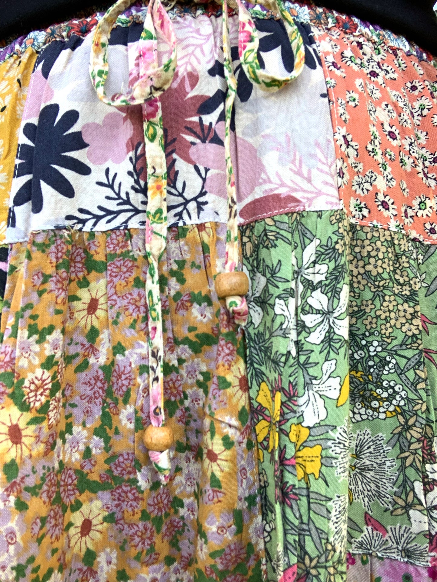 Patchwork Tiered Lace Trimmed Skirt w/ POCKETS