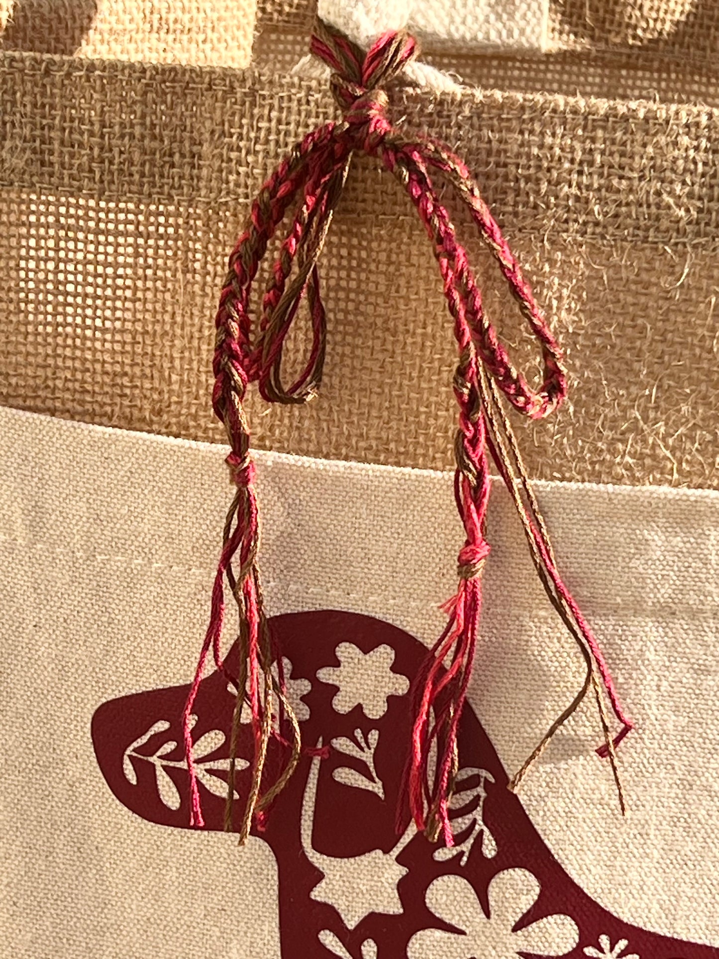 Wine Red Floral Dog Lovers Jute & Canvas Tote