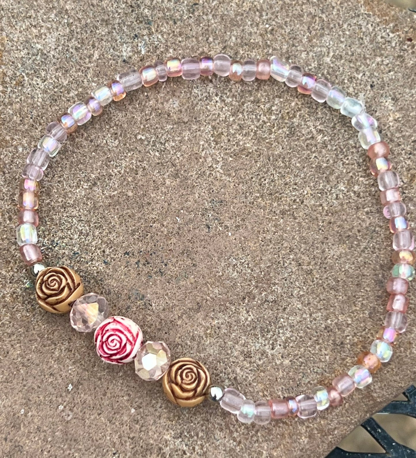 Handmade Pink Rosette Anklet/Bracelet