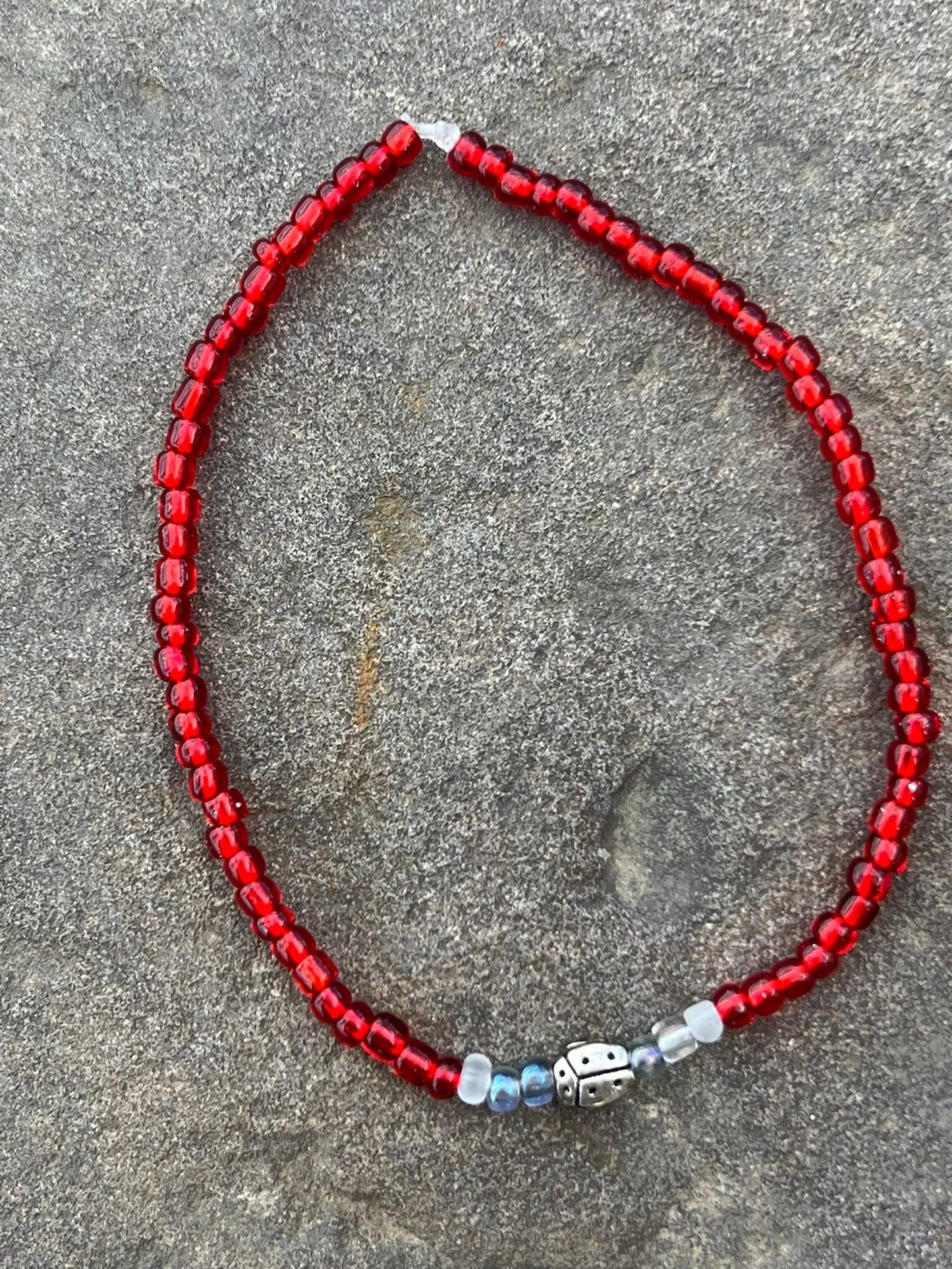Handmade Dainty Ladybug Anklet - Medium