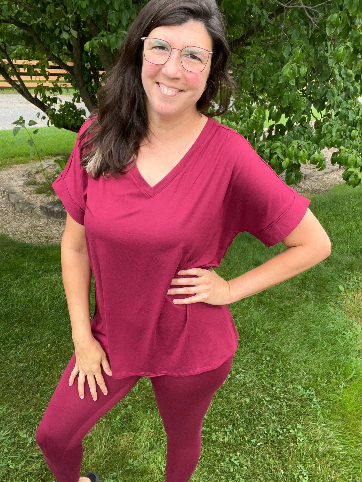 Zenana Cabernet Top & Legging Set - Super Soft Microfiber