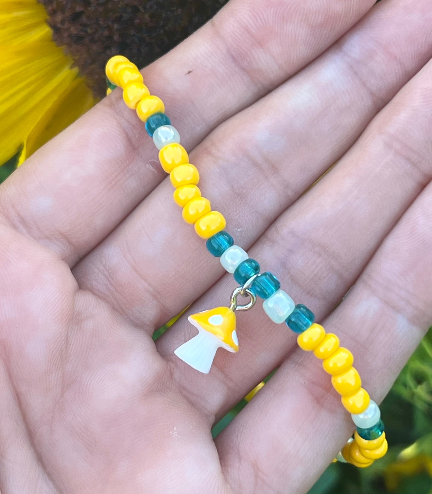 Handmade Yellow & White Mushroom Anklet - Small