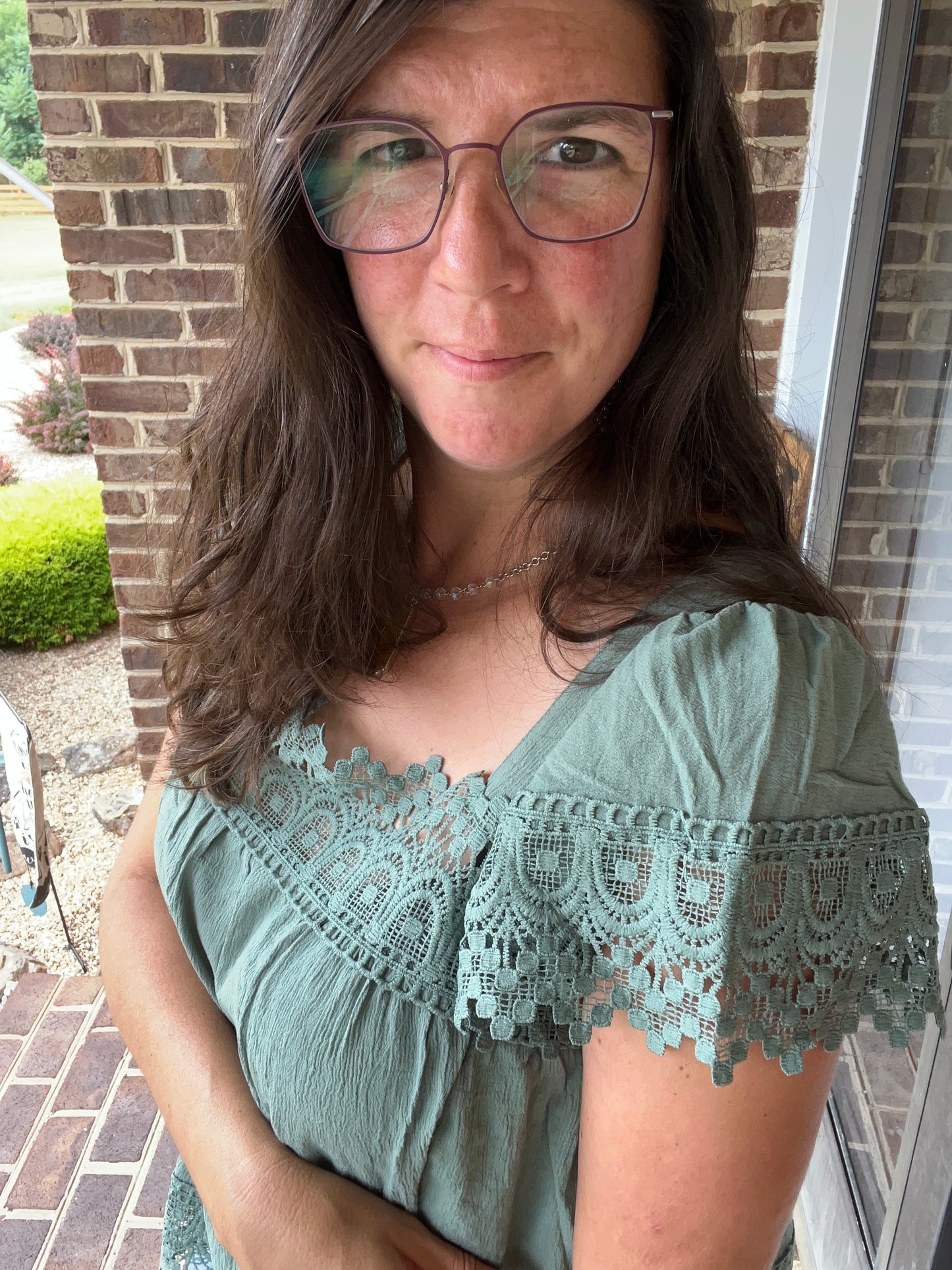 Square Neck Deep Sage Lace Blouse
