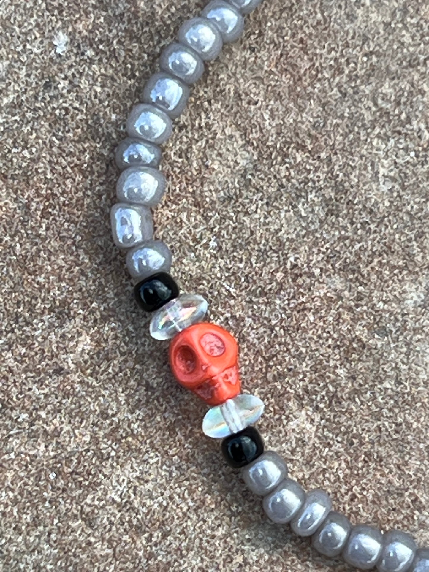 Handmade Orange Halloween Skull Anklet - Medium