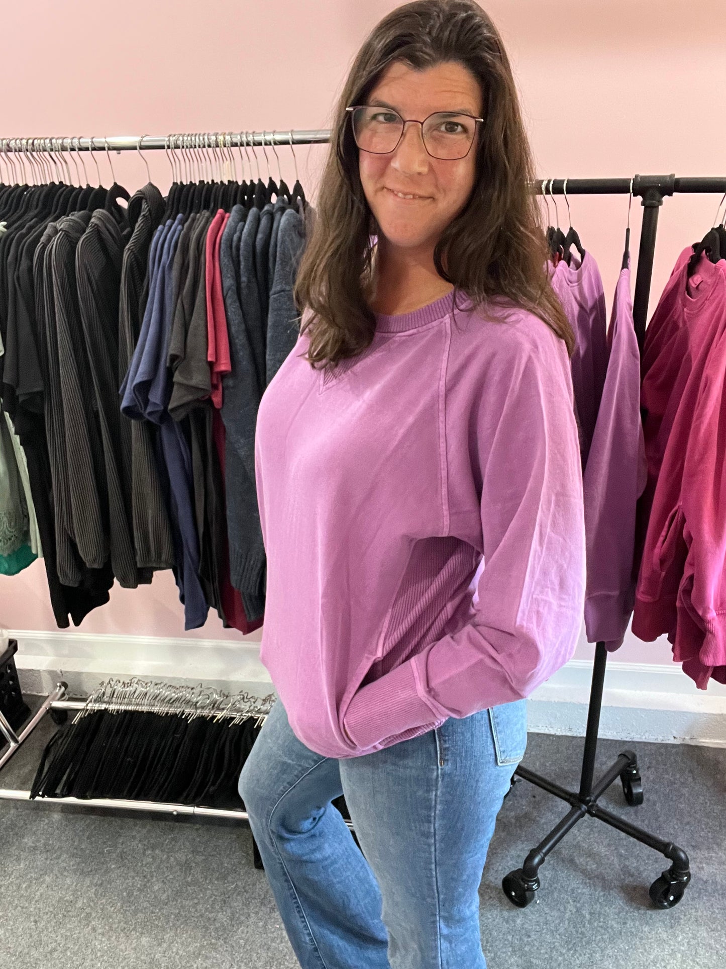 Zenana French Terry Lavender Pigment Dyed Sweatshirt