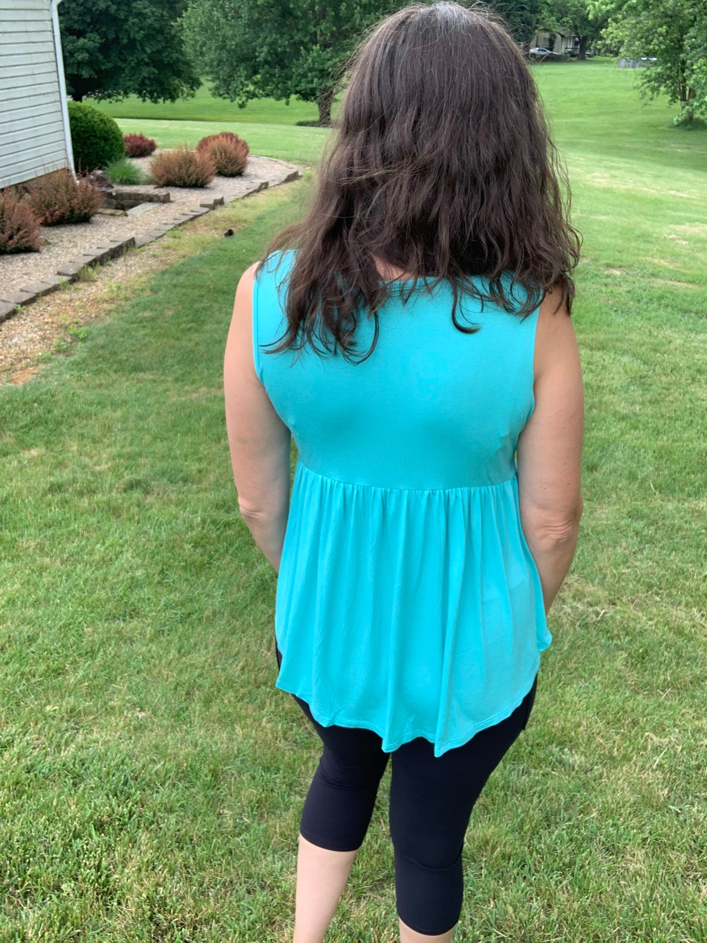 Turquoise Babydoll Button Tank