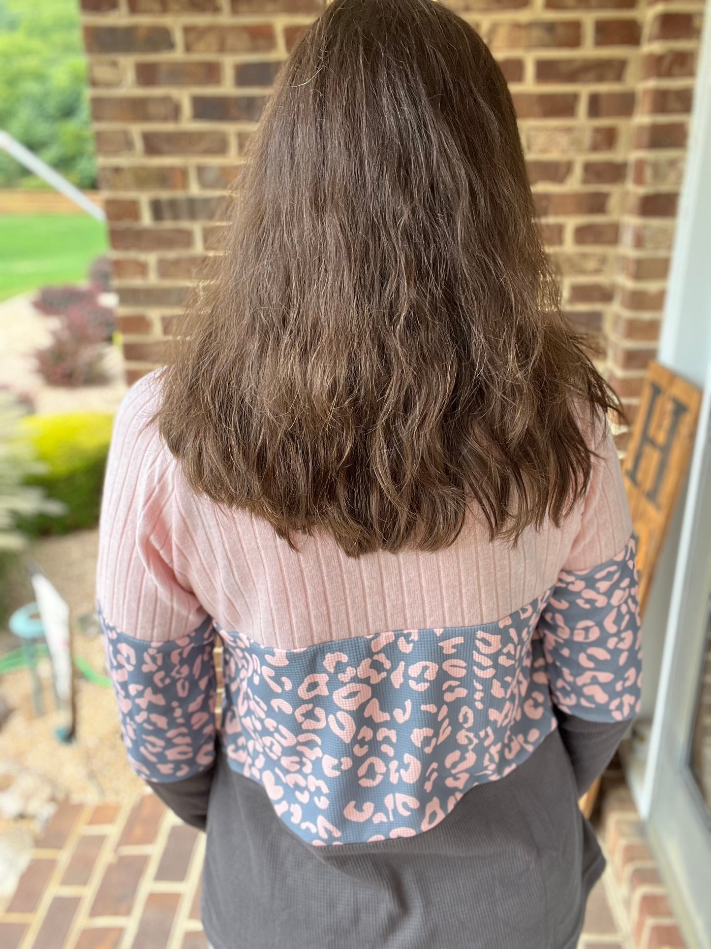 Leopard Grey & Pink Button Sweater