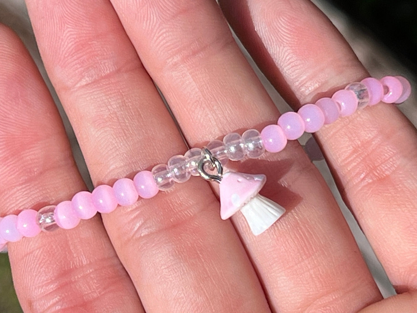 Handmade Pink & White Mushroom Anklet/Bracelet