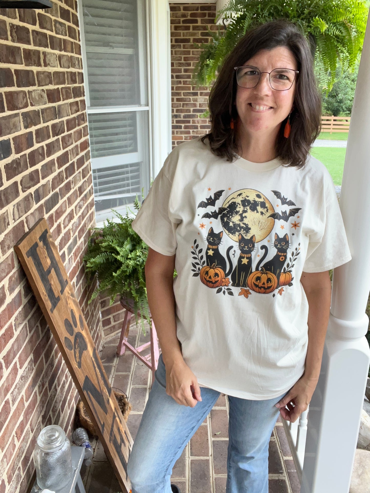 Halloween T-Shirt w/ Bats, Cats, & Pumpkins