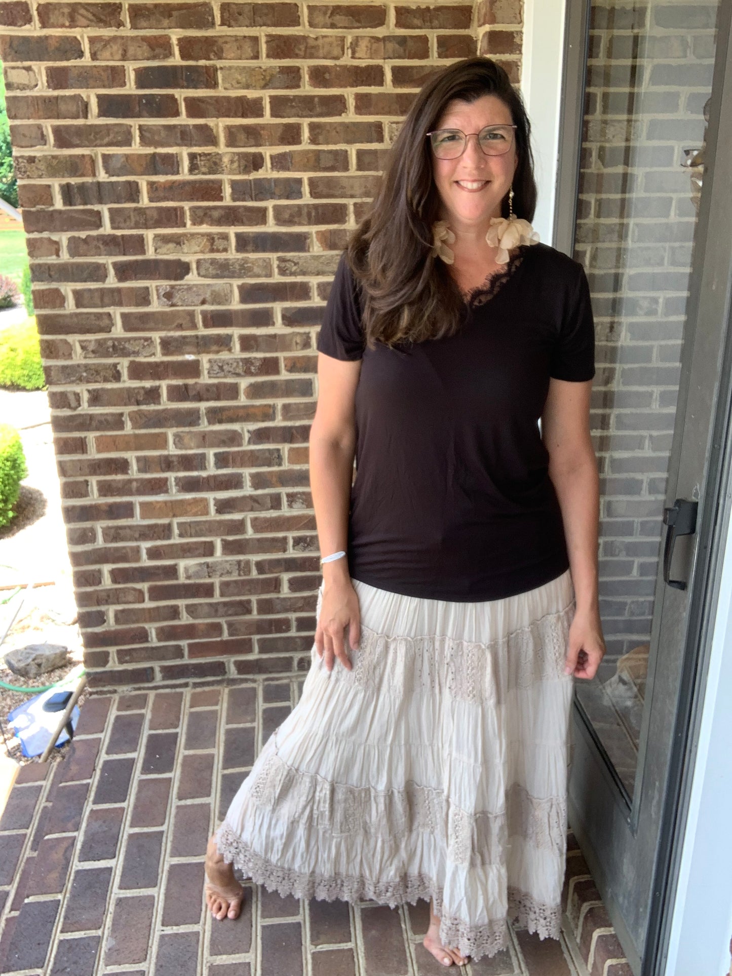 Oatmeal Laced Tiered Skirt