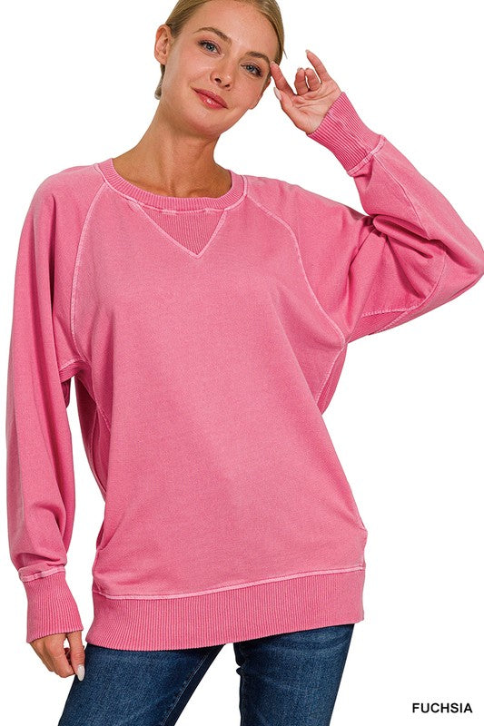 Zenana French Terry Pink Pullover Sweatshirt