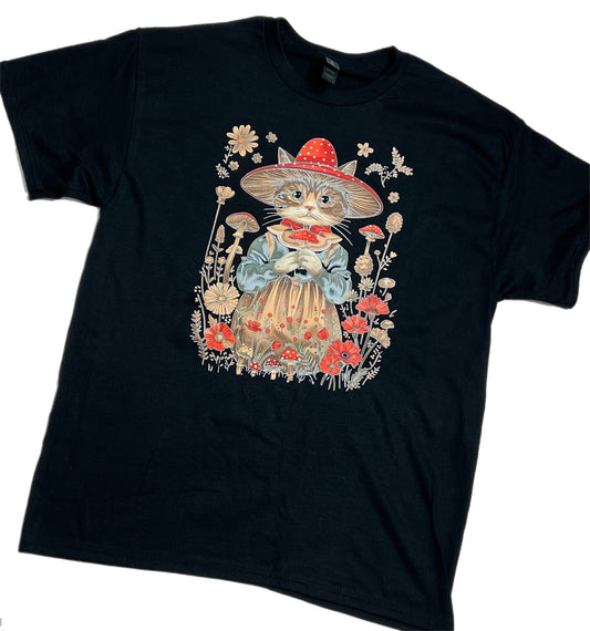 Cottagecore Mushroom Kitty Cat Custom T-Shirt
