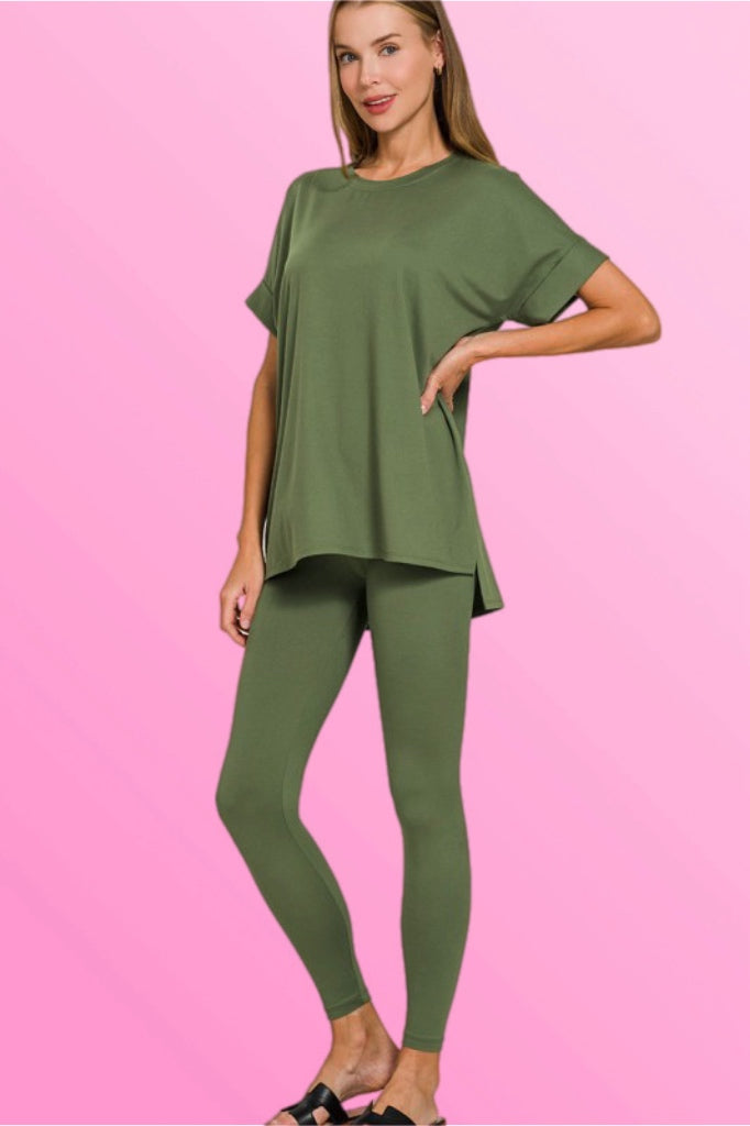 Zenana Army Green Top & Legging Set - Super Soft Microfiber