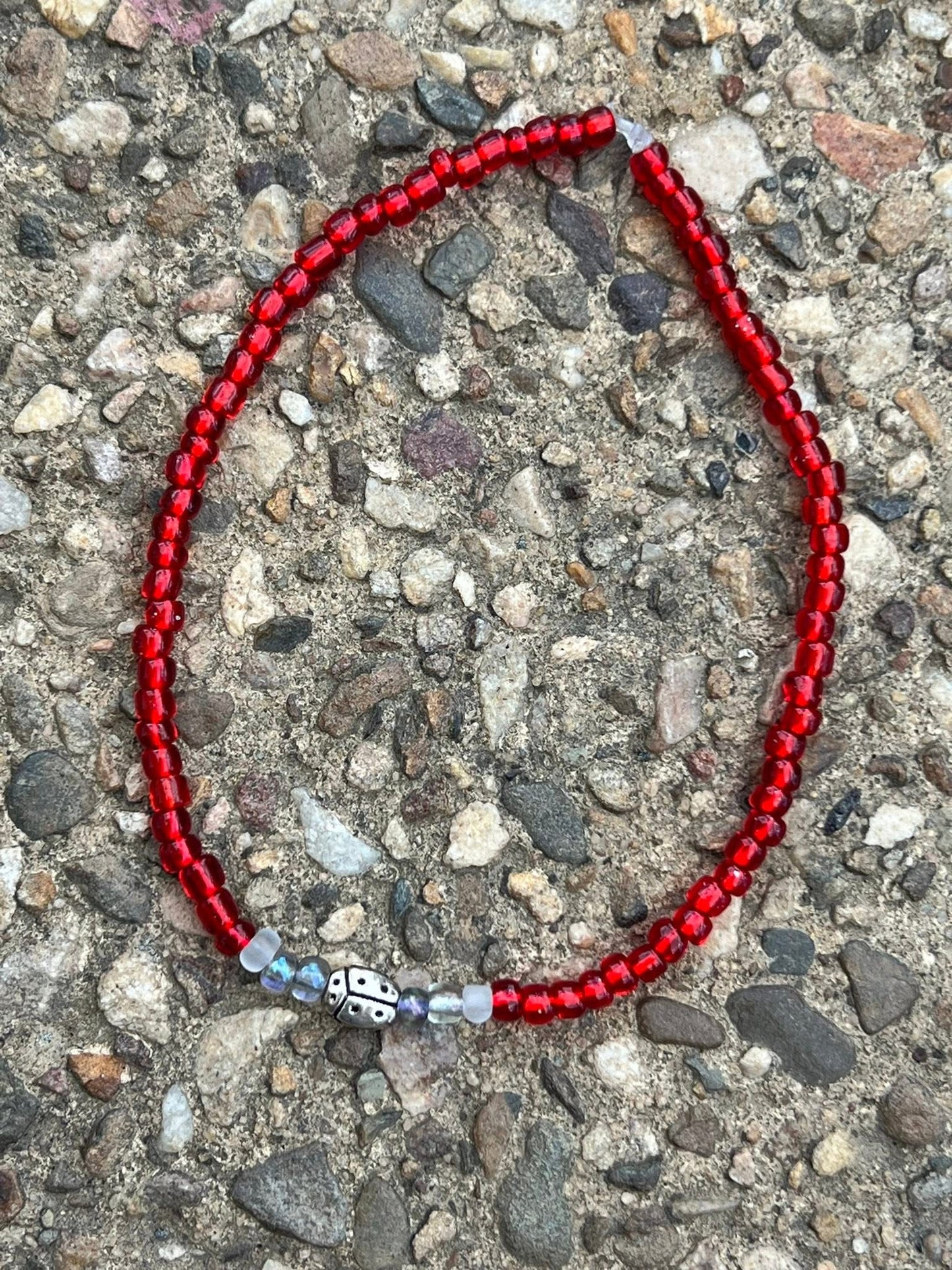 Handmade Dainty Ladybug Anklet - Medium