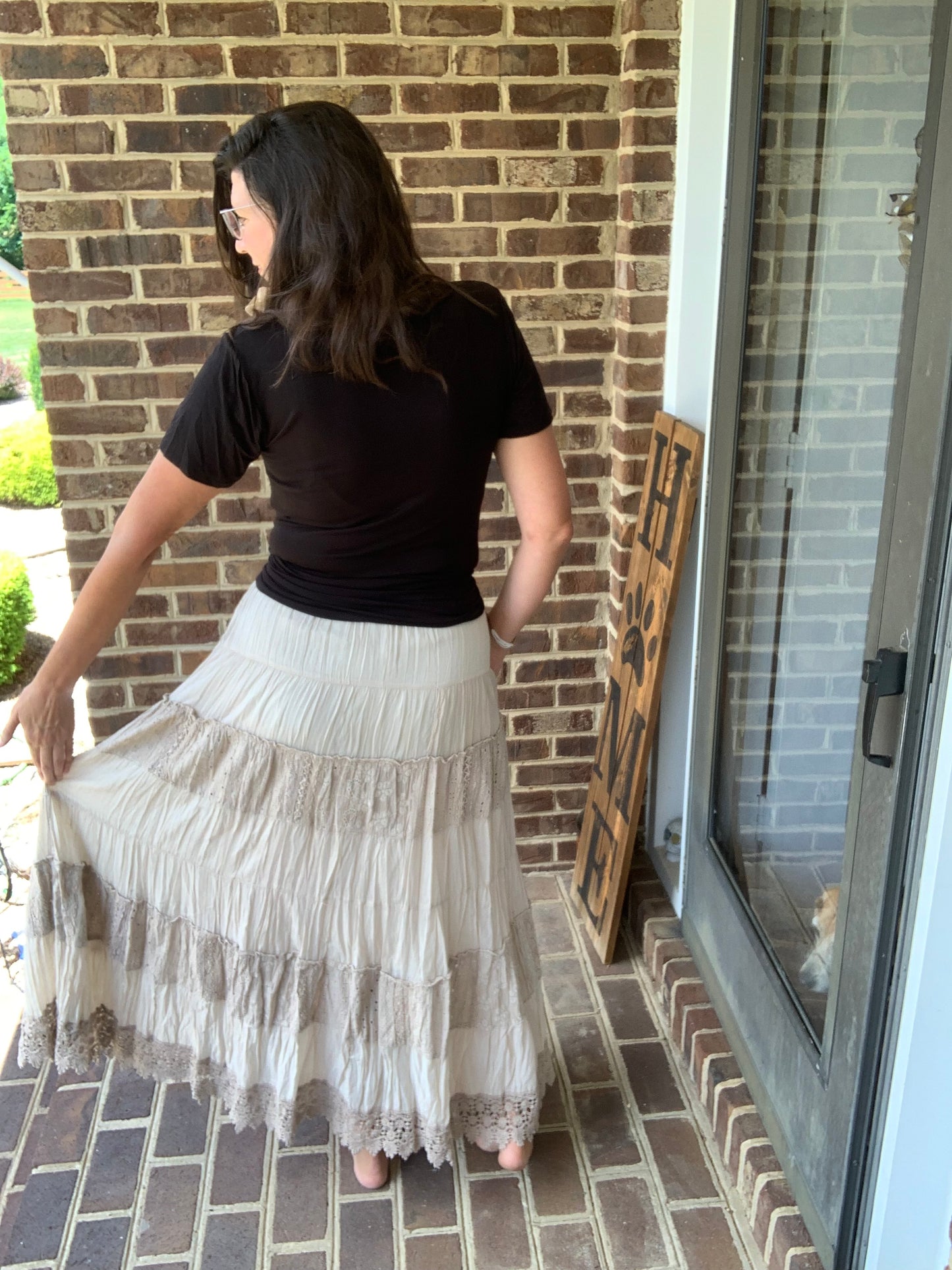 Oatmeal Laced Tiered Skirt