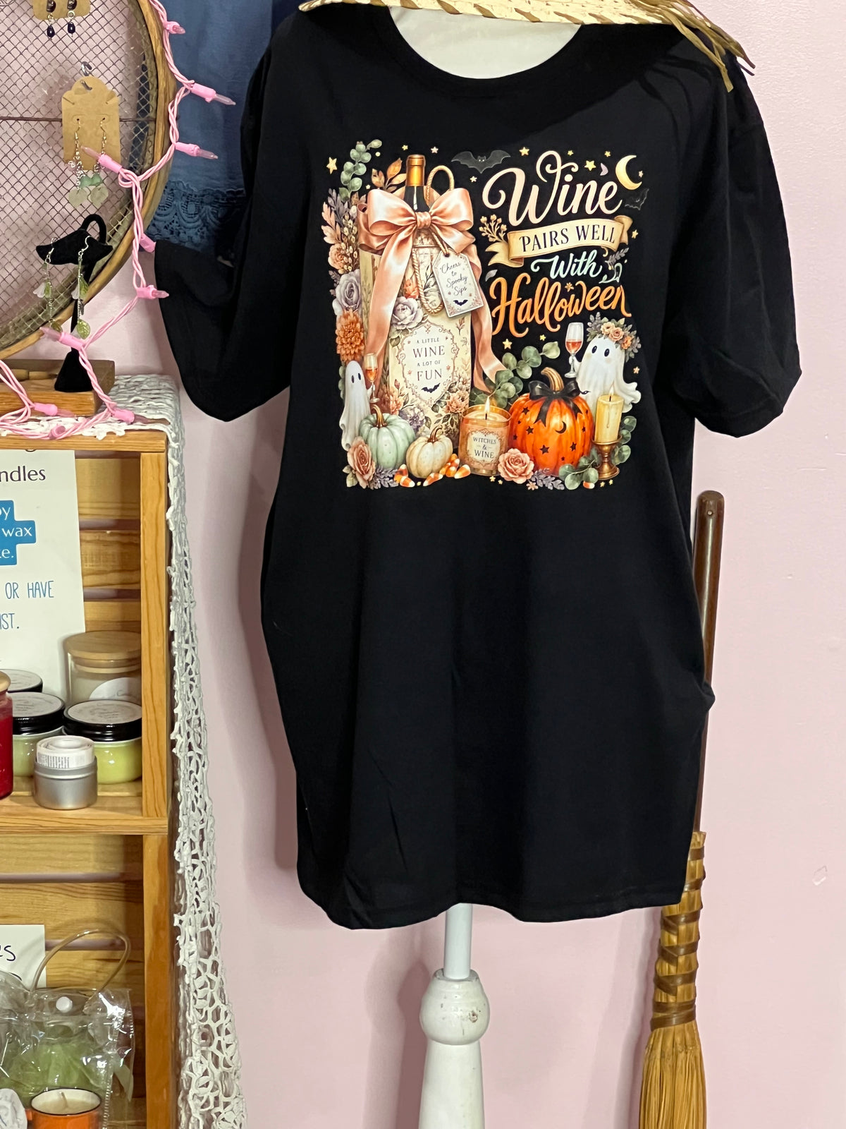 Wine Pairs Well With Halloween Tee - L