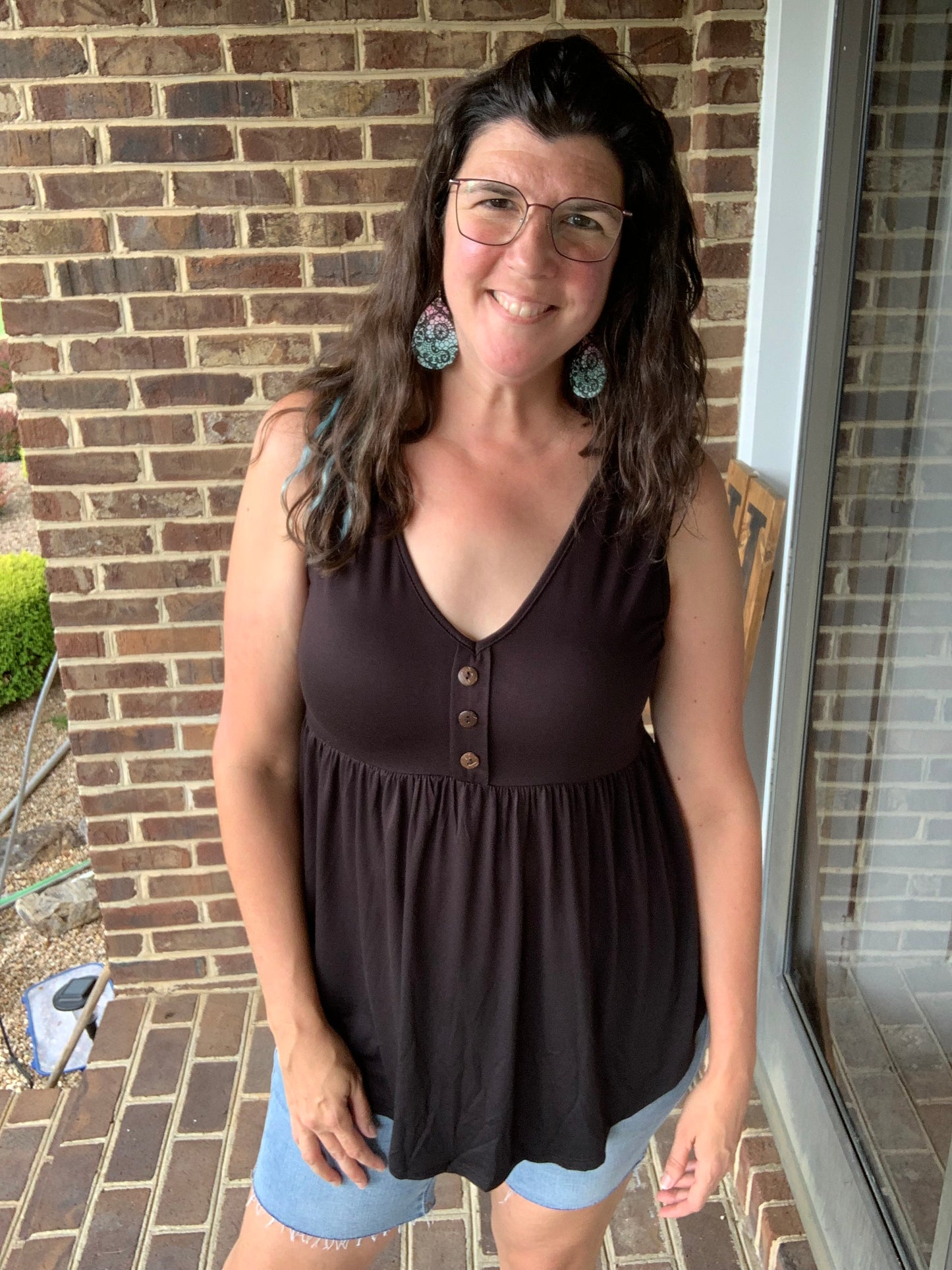 Solid Black Babydoll Button Tank