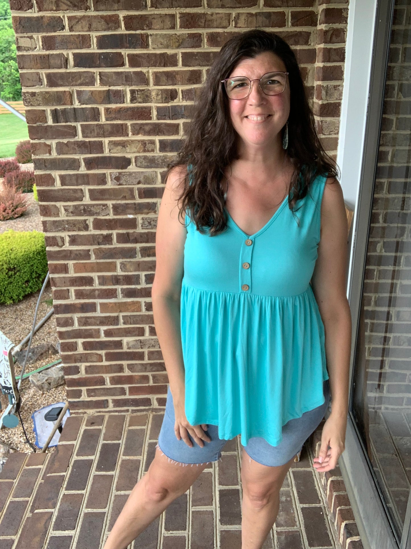 Turquoise Babydoll Button Tank