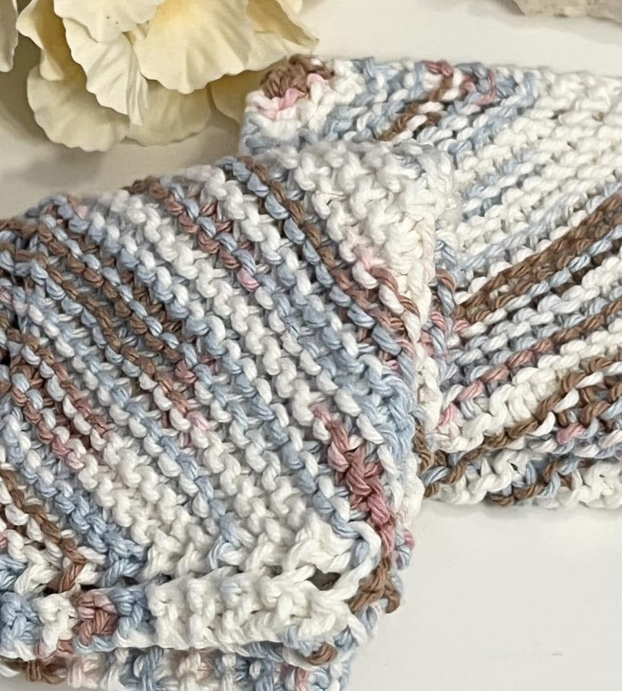 Earthy Blue Hues 100% Hand Knit Dish Cloth