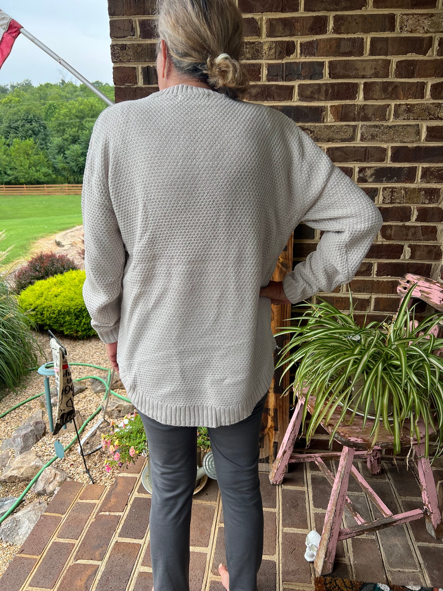 Zenana Ice Grey Round Neck Sweater