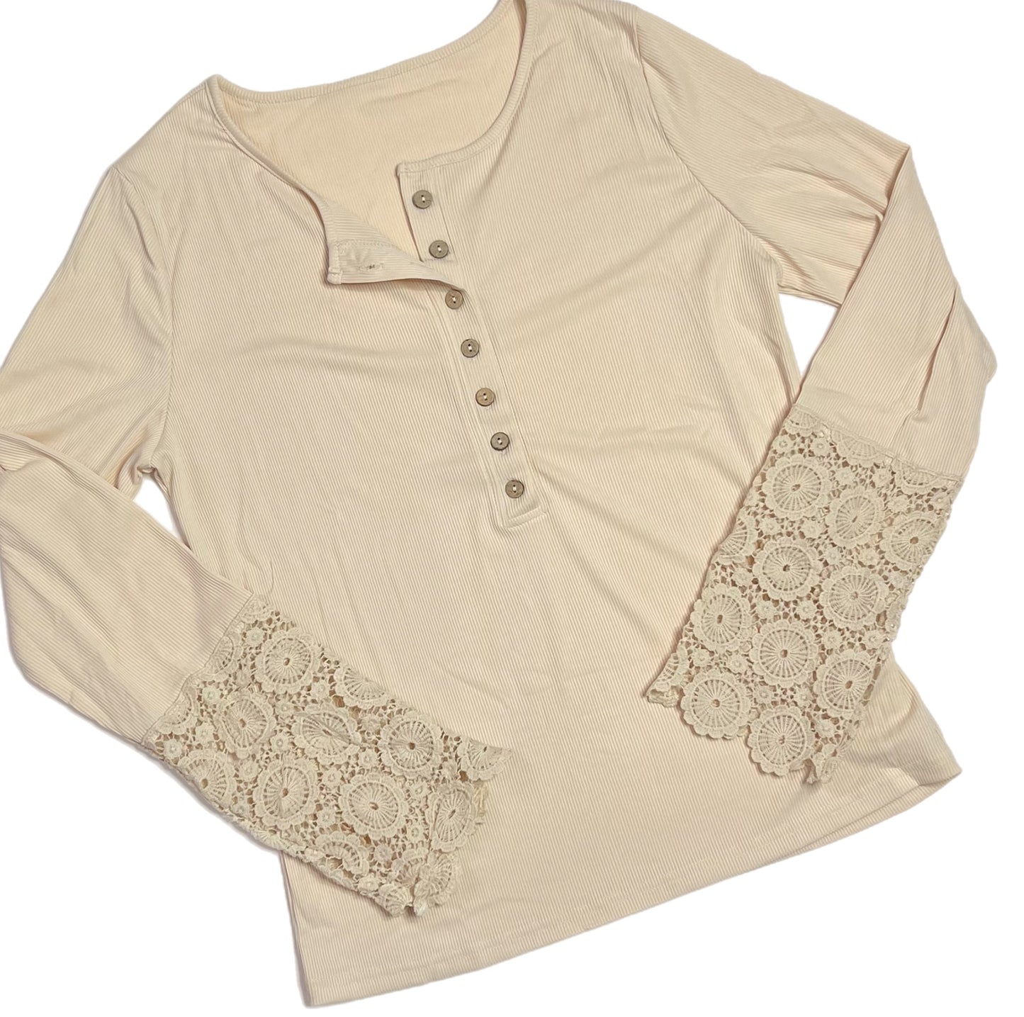Lace Sleeve Button Front Top