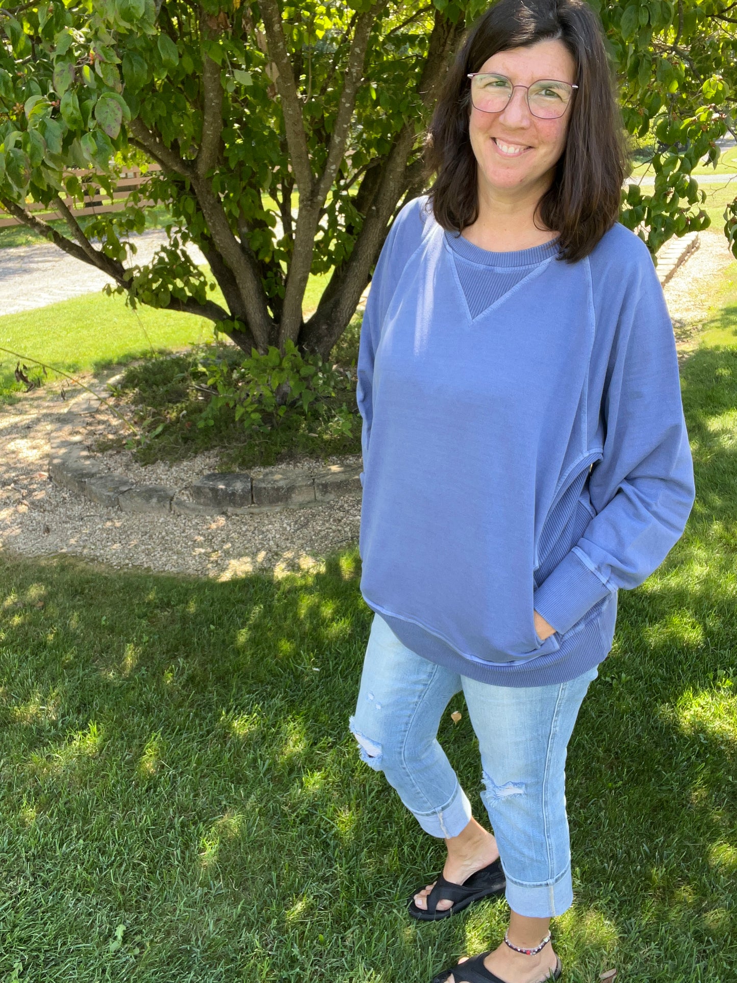 Zenana French Terry Marlin Blue Pigment Dyed Sweatshirt