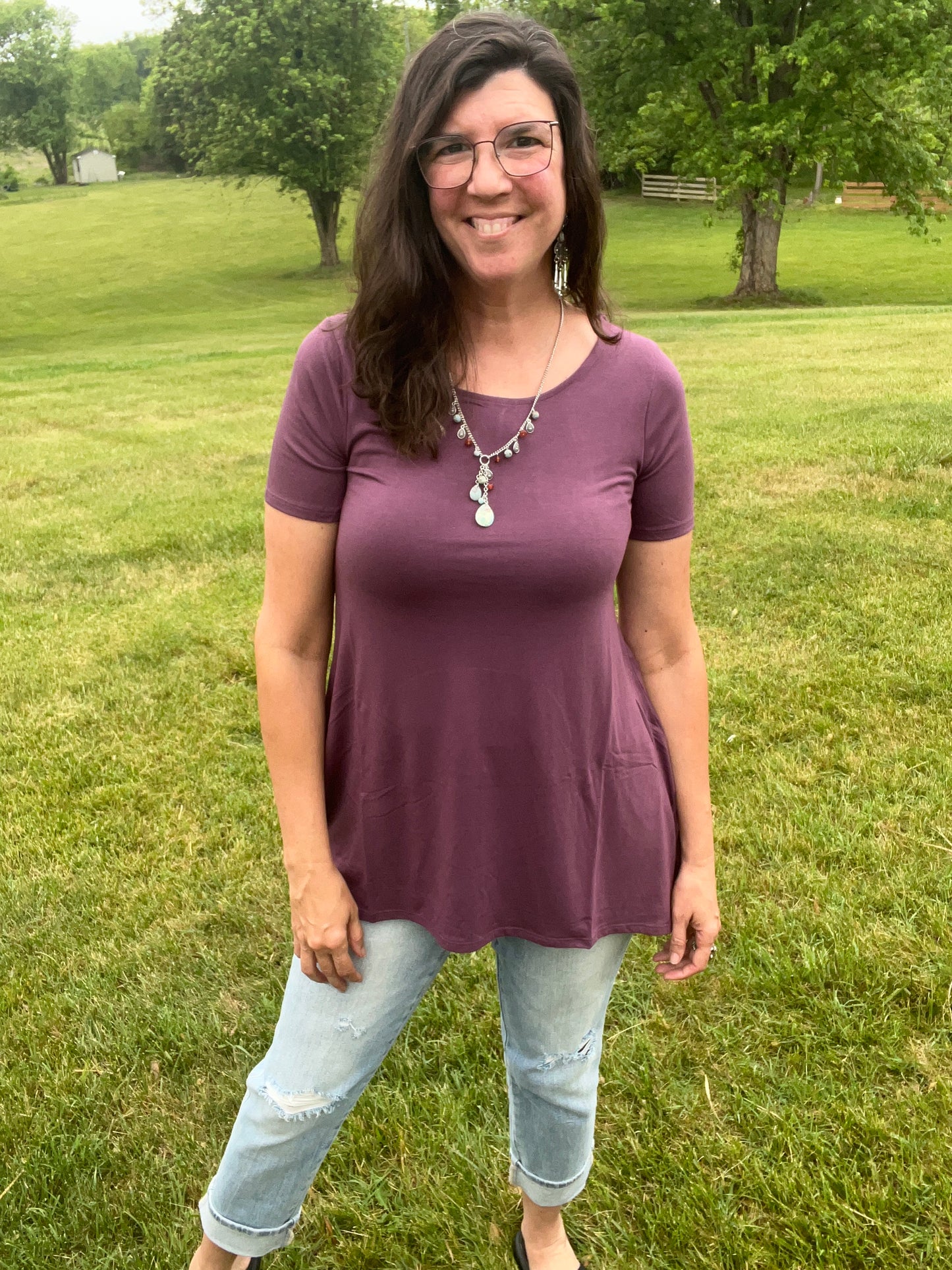 Zenana Plum Shark Bite Top