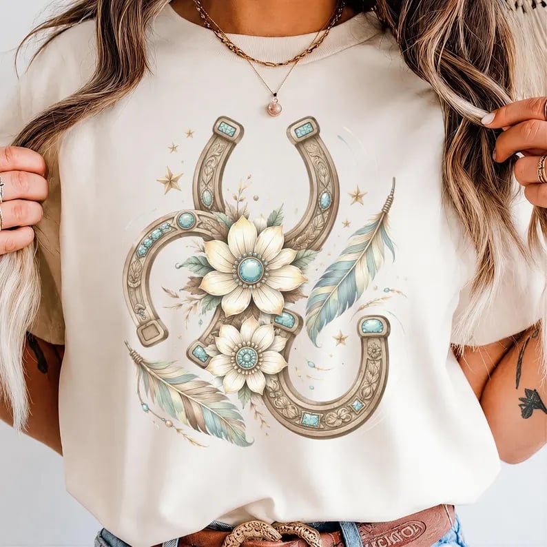Southwest Floral Horseshoe Comfort Colors Long Sleeve T-Shirt