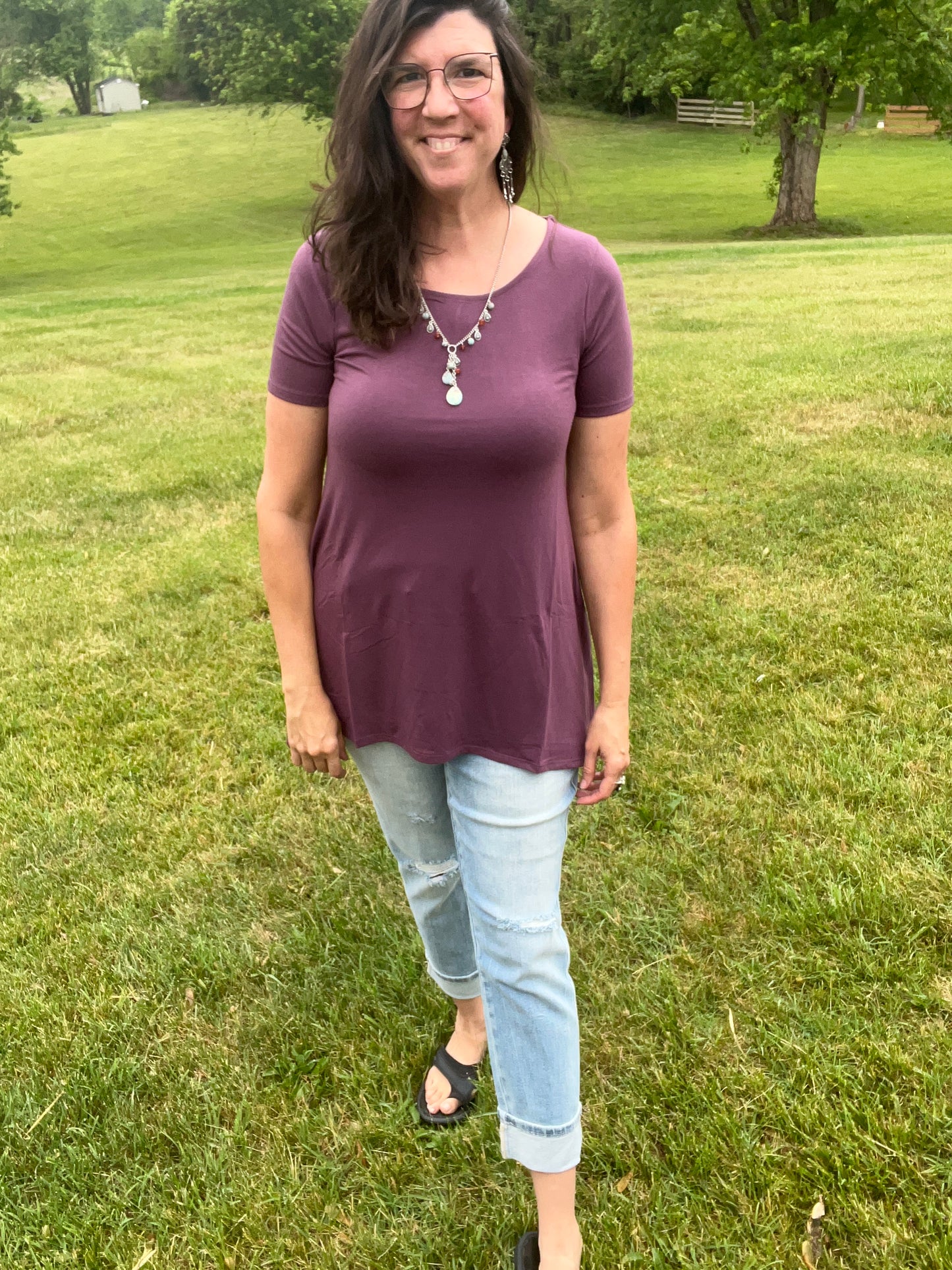 Zenana Plum Shark Bite Top