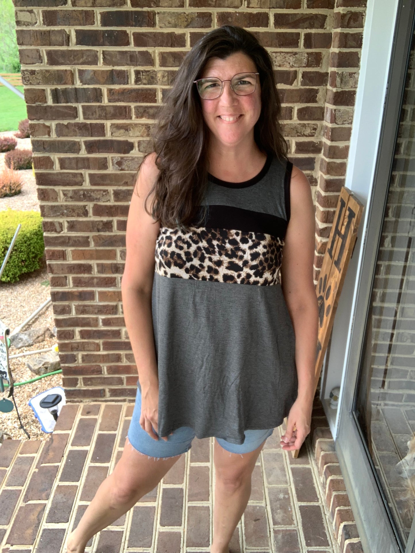 Animal Print Striped Tank Top