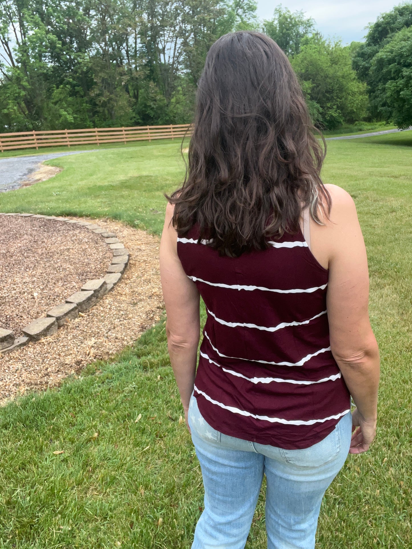 Zenana Burgundy & White Striped Tank Too