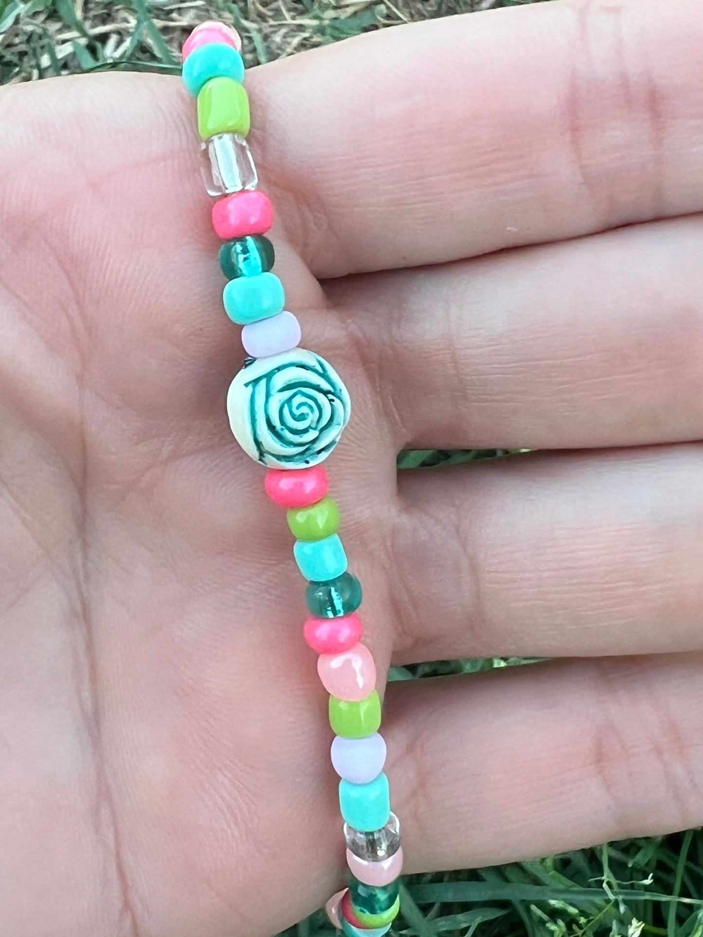 Handmade Turquoise Rosette Anklet - Medium