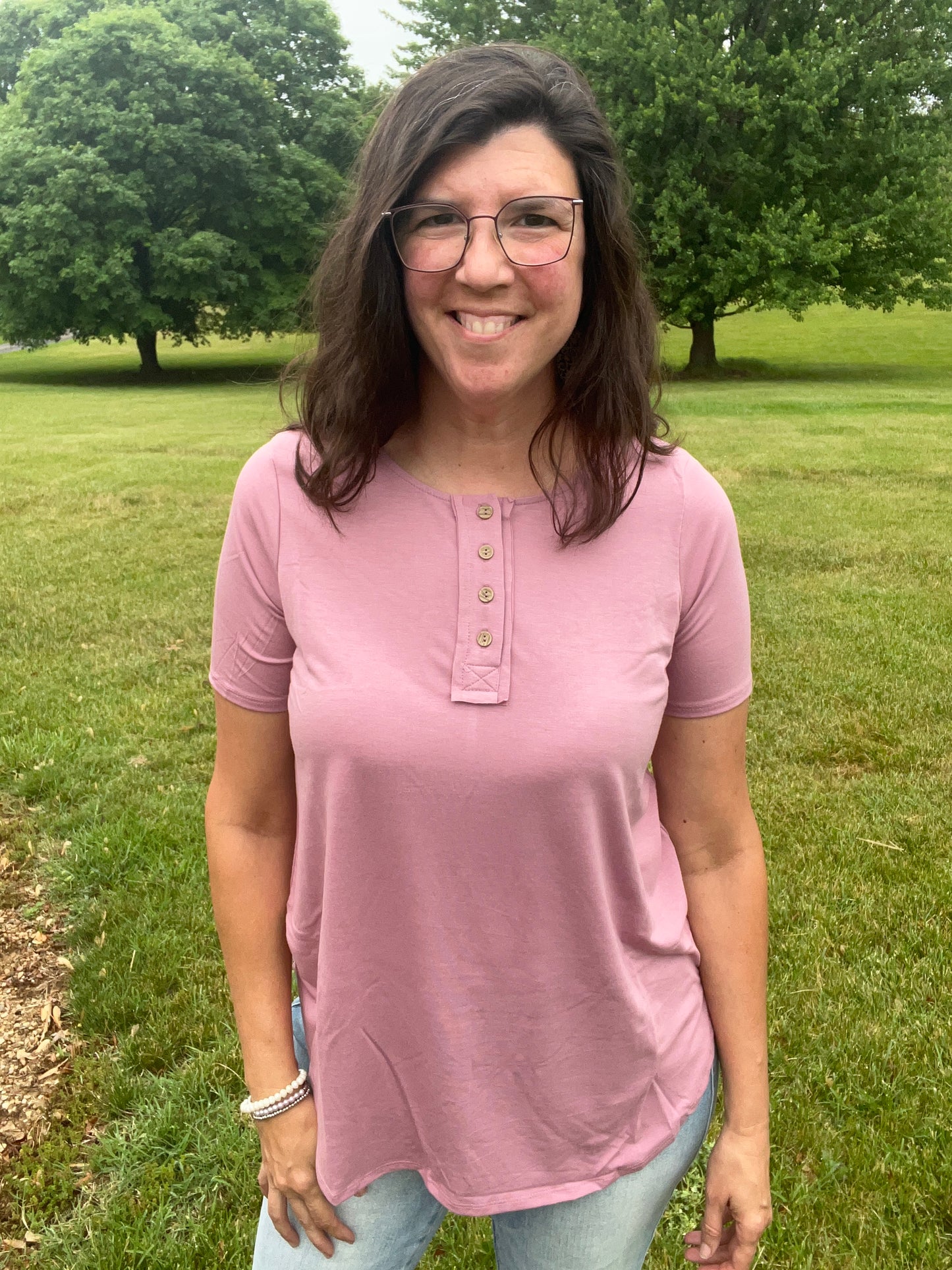 Zenana Rose Pink Button Front Top