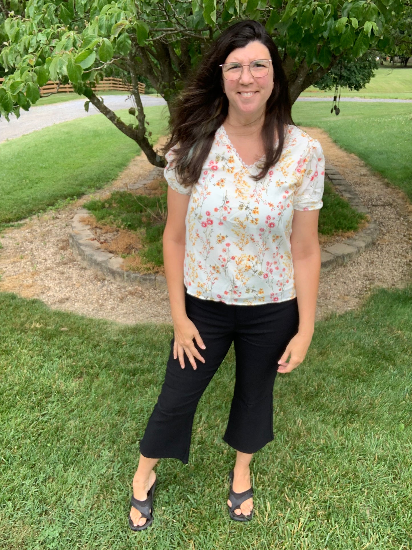 Boho Floral Blouse w/ Back Tie