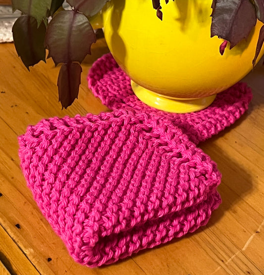 Deep Pink 100% Cotton Hand Knit Dish Cloth