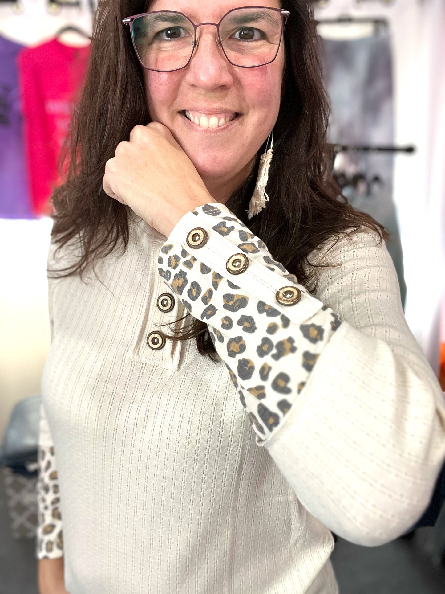 Animal Leopard Print Faux Button Top