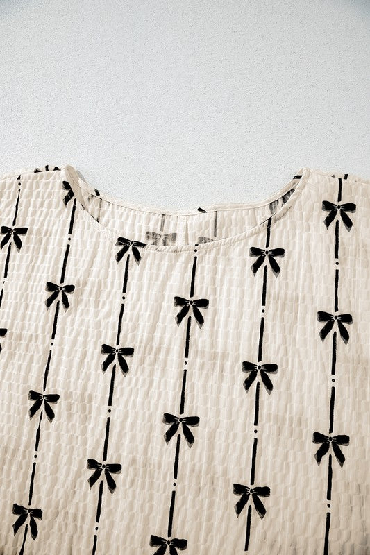 Crinkle Bow Printed Blouse