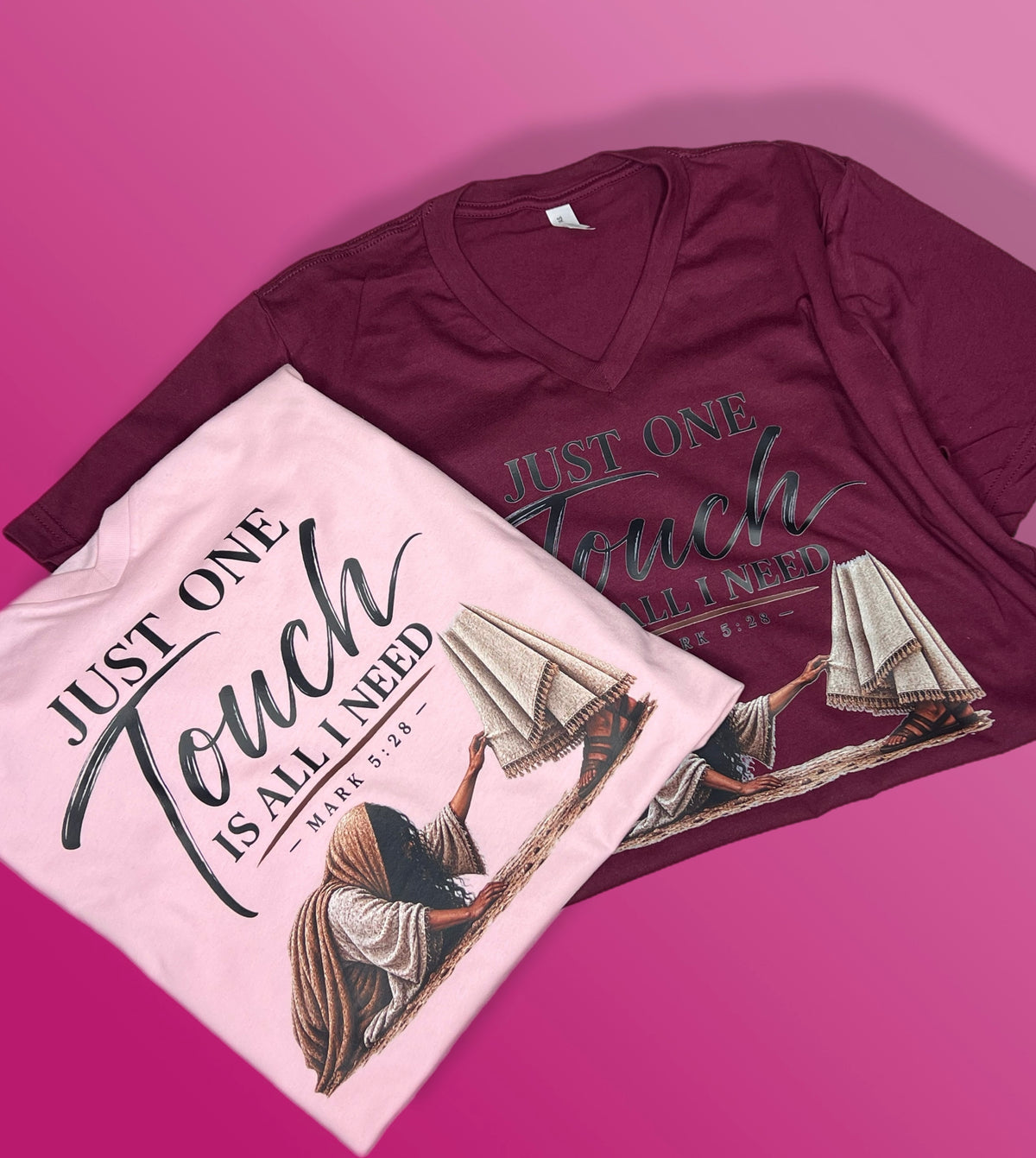 Just One Touch V-Necks - XL Pink & M Maroon
