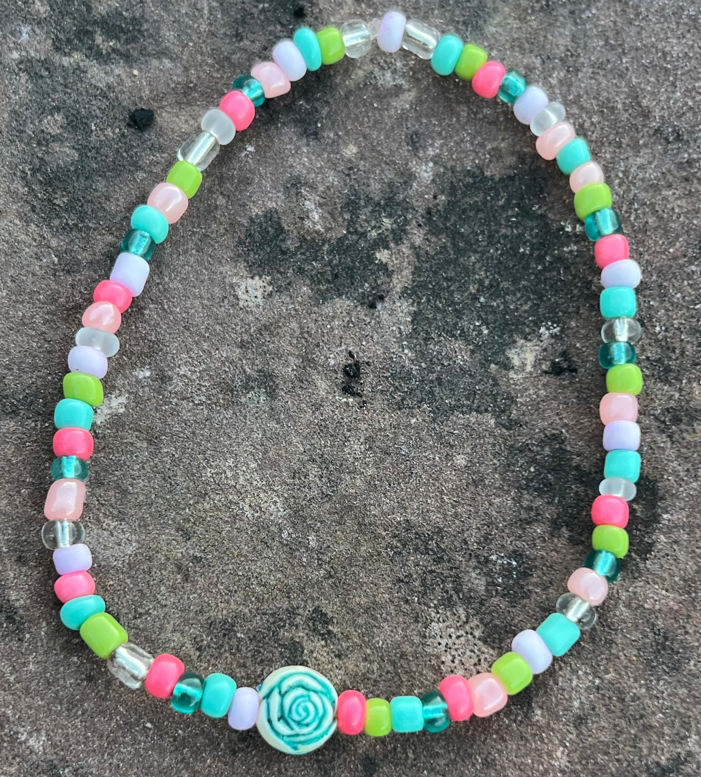Handmade Turquoise Rosette Anklet - Medium