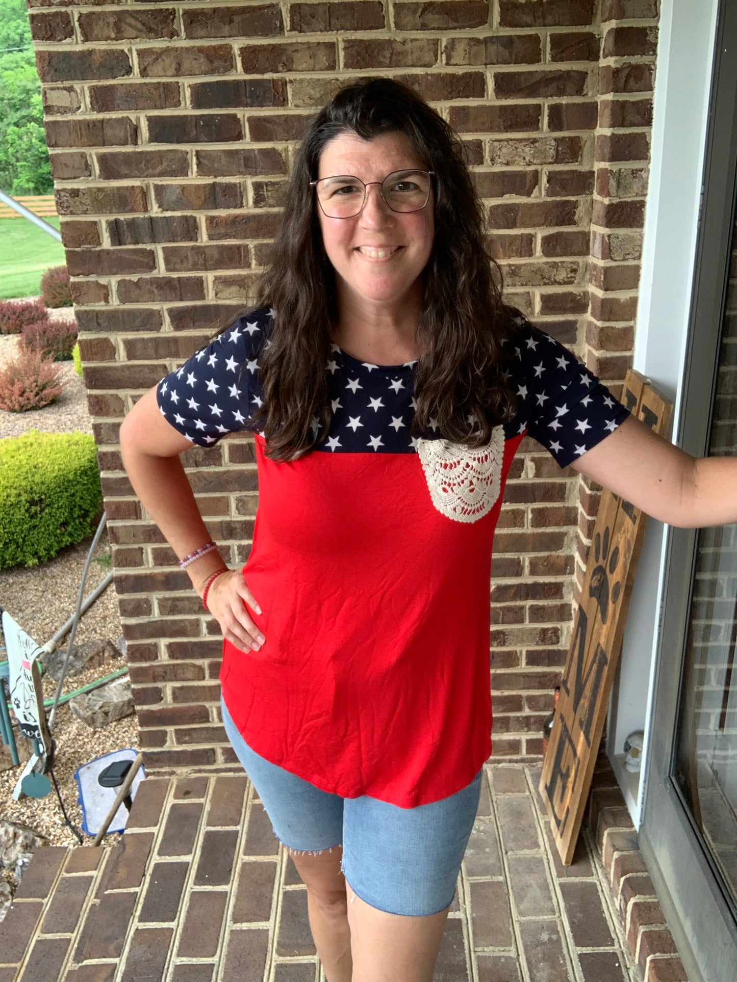Americana Top w/ Lace Pockets