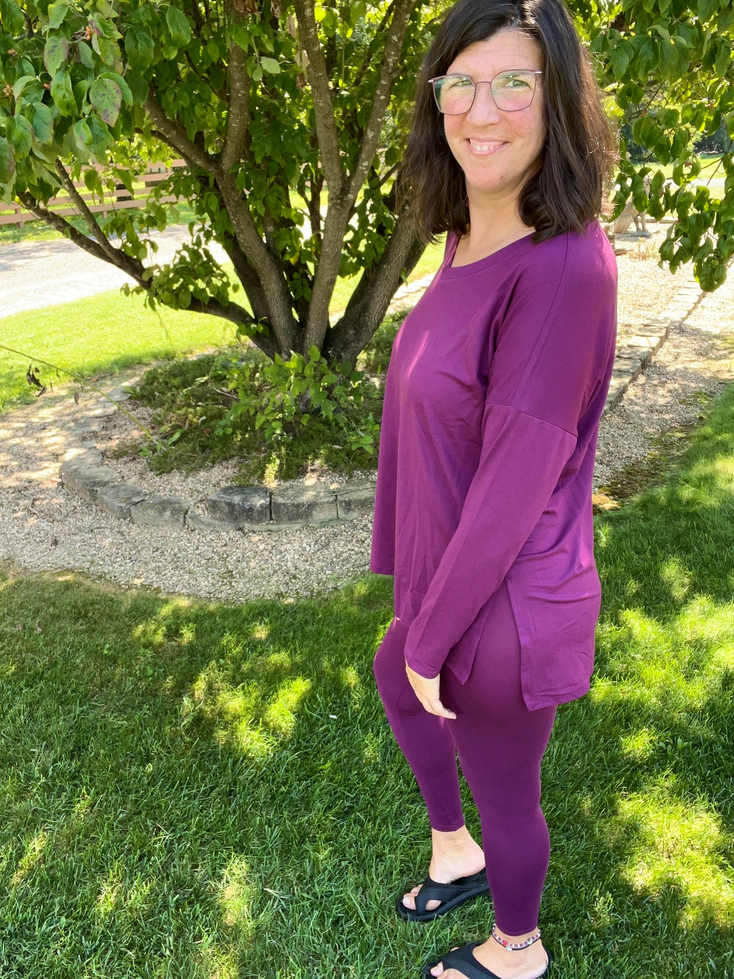 Zenana Plum Purple Long Sleeve Top & Legging Set - Super Soft Microfiber