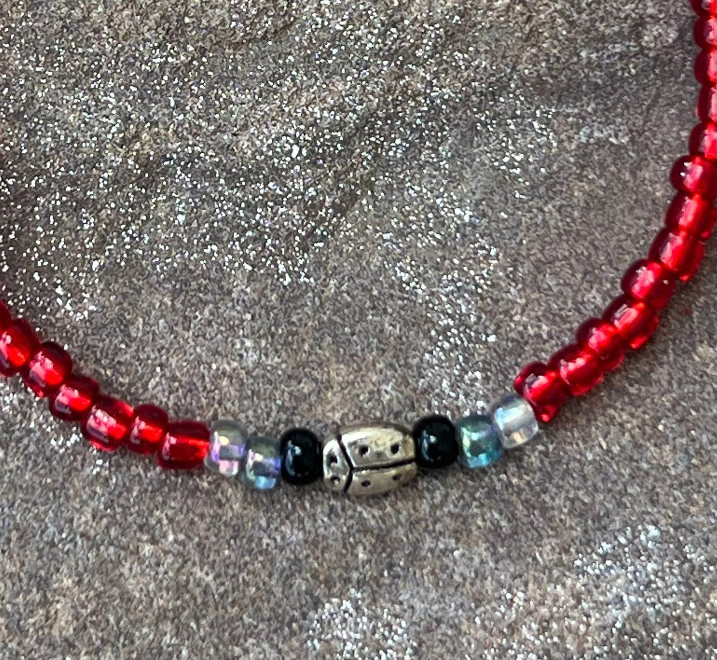 Handmade Dainty Ladybug Anklet - Medium