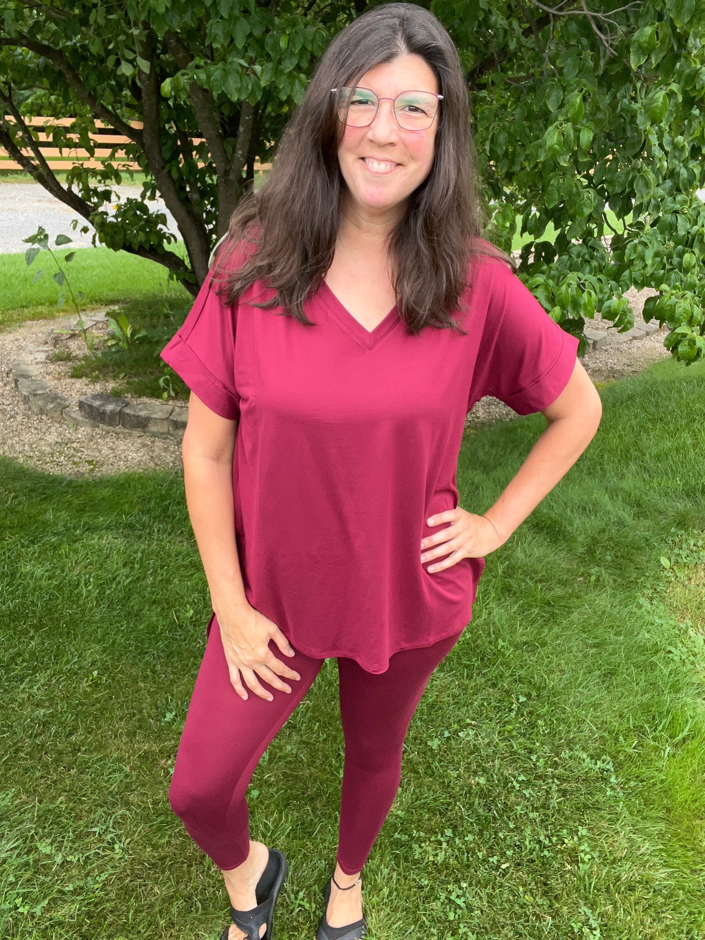 Zenana Cabernet Top & Legging Set - Super Soft Microfiber