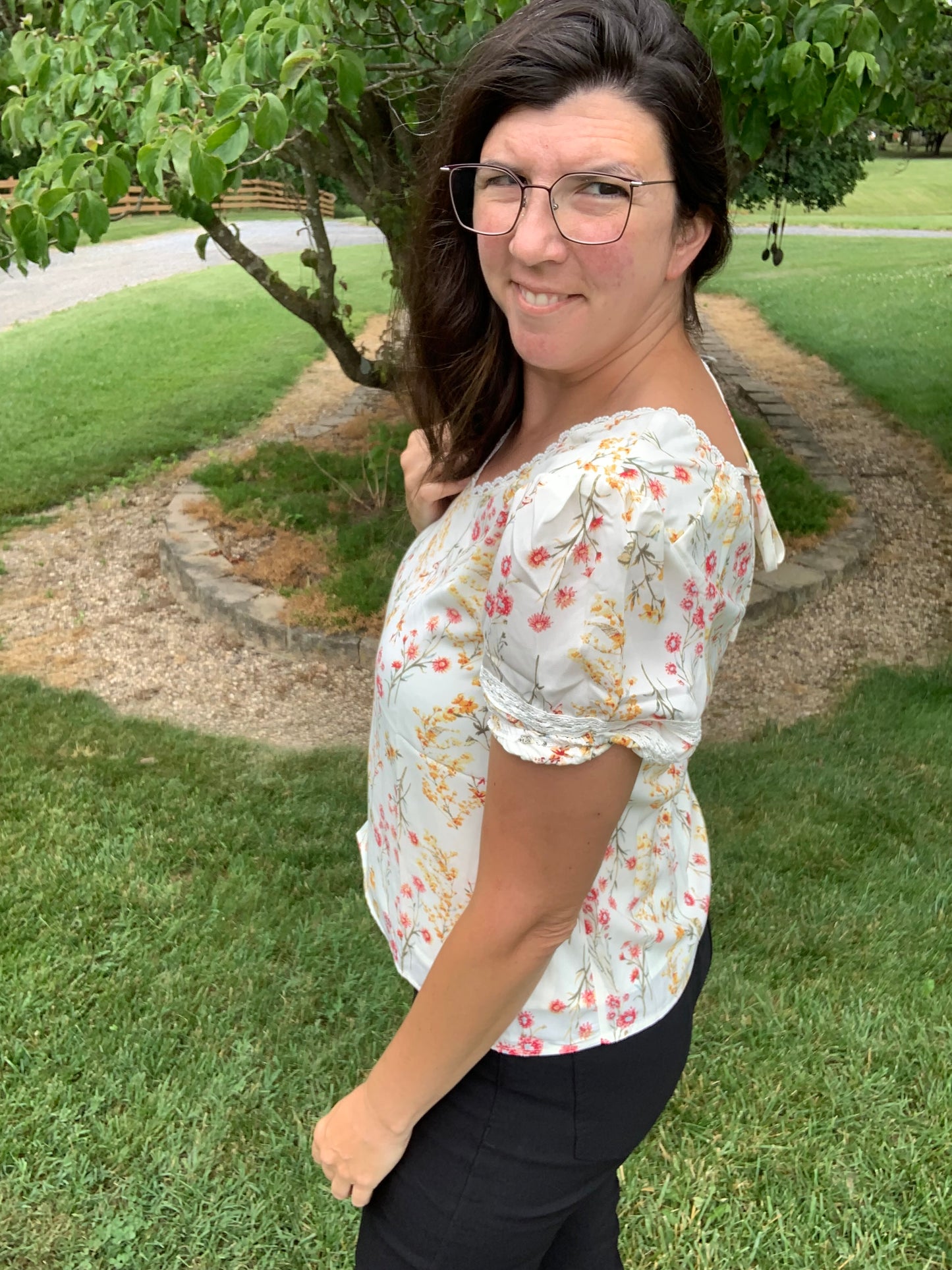 Boho Floral Blouse w/ Back Tie