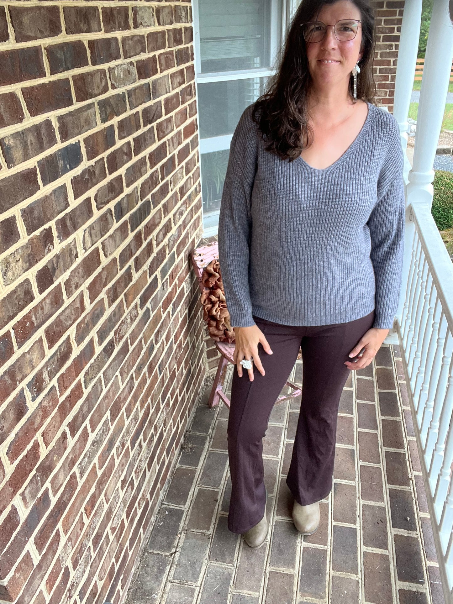 Crisscross Lace V-Neck Long Sleeve Sweater