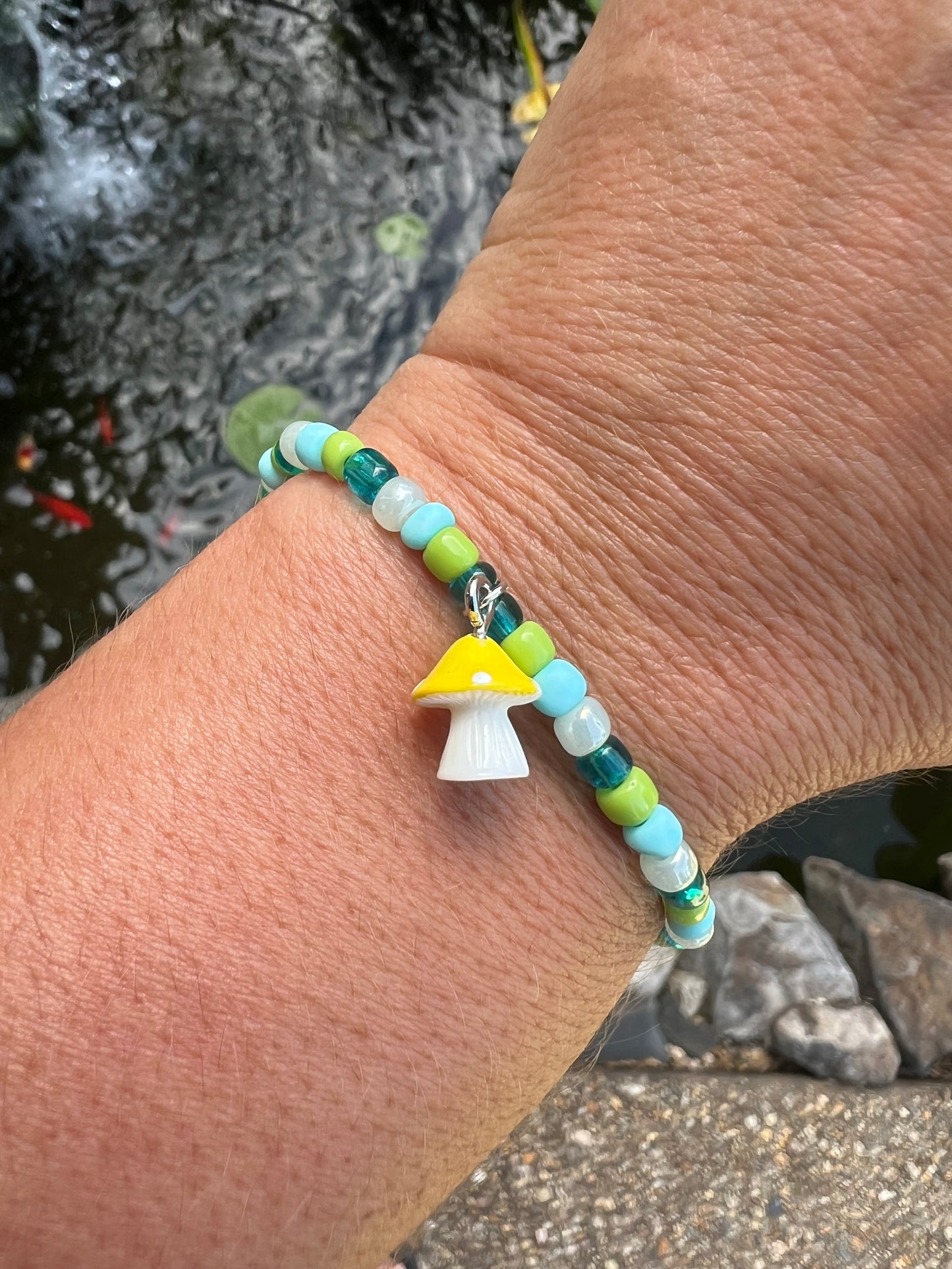 Handmade Yellow & White Mushroom Anklet/Bracelet - Kids