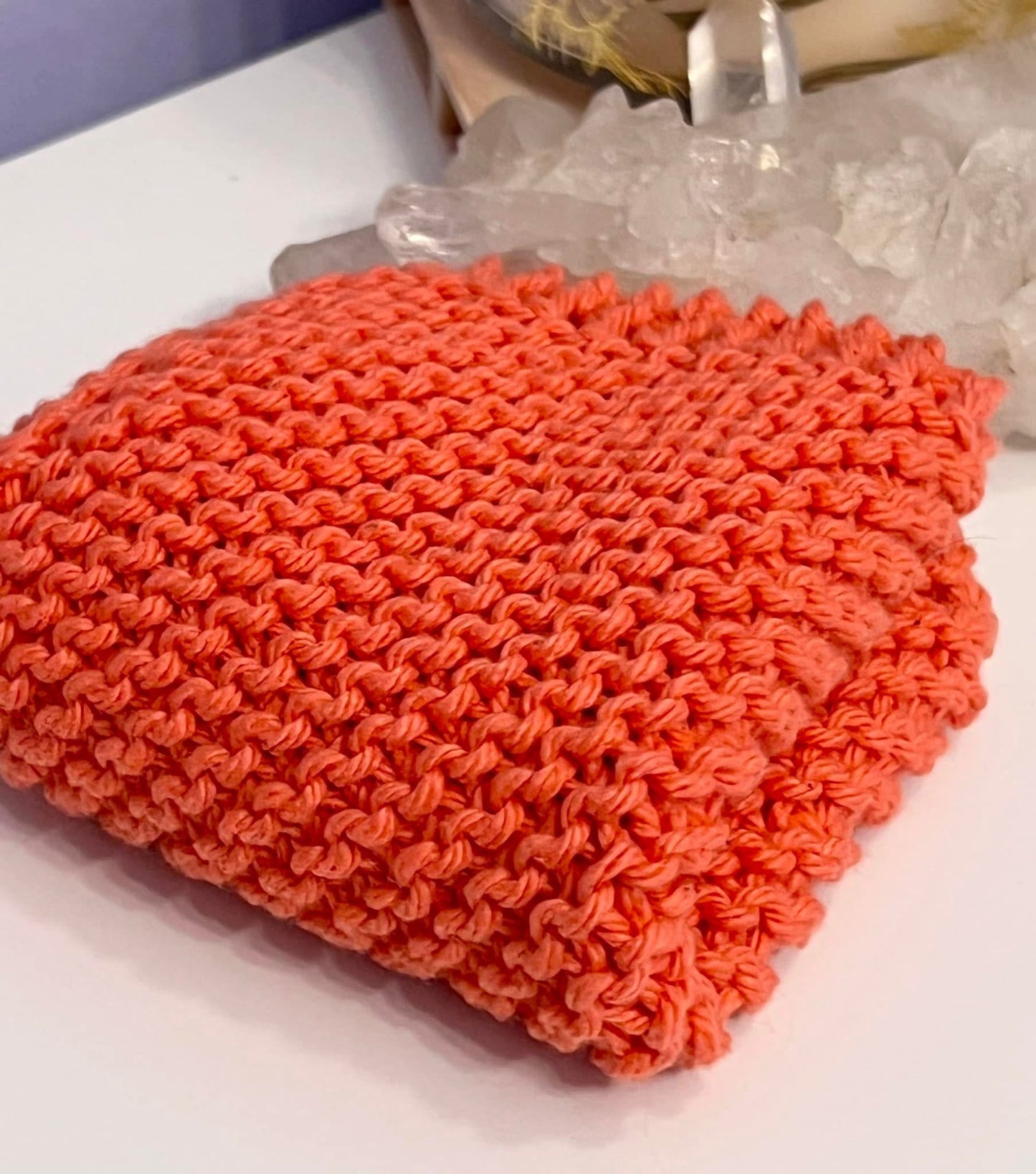 Salmon Pink 100% Cotton Hand Knit Dish Cloth